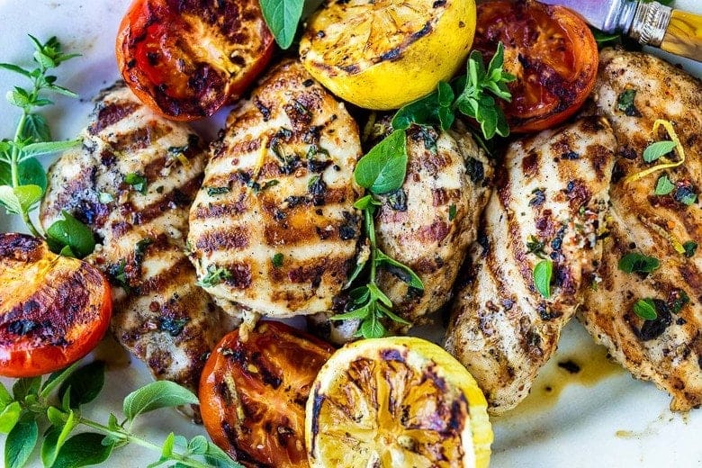 Sheet Pan Vinegar Chicken with roasted vegetables and fresh herbs