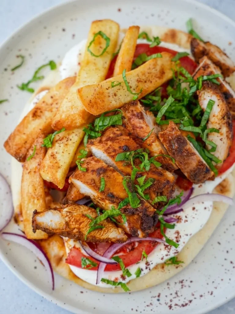 Chicken Shawarma with Garlic Yoghurt Sauce & Fries
