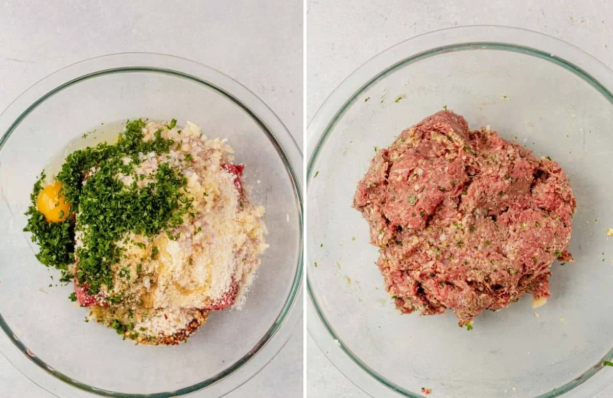 ground beef mixture with breadcrumbs and Parmesan cheese ready for shaping
