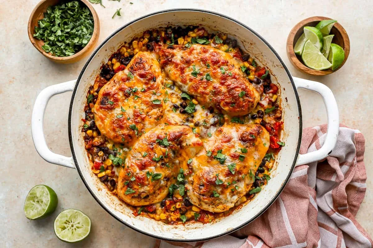 finished cowboy chicken with melted cheese and cilantro garnish