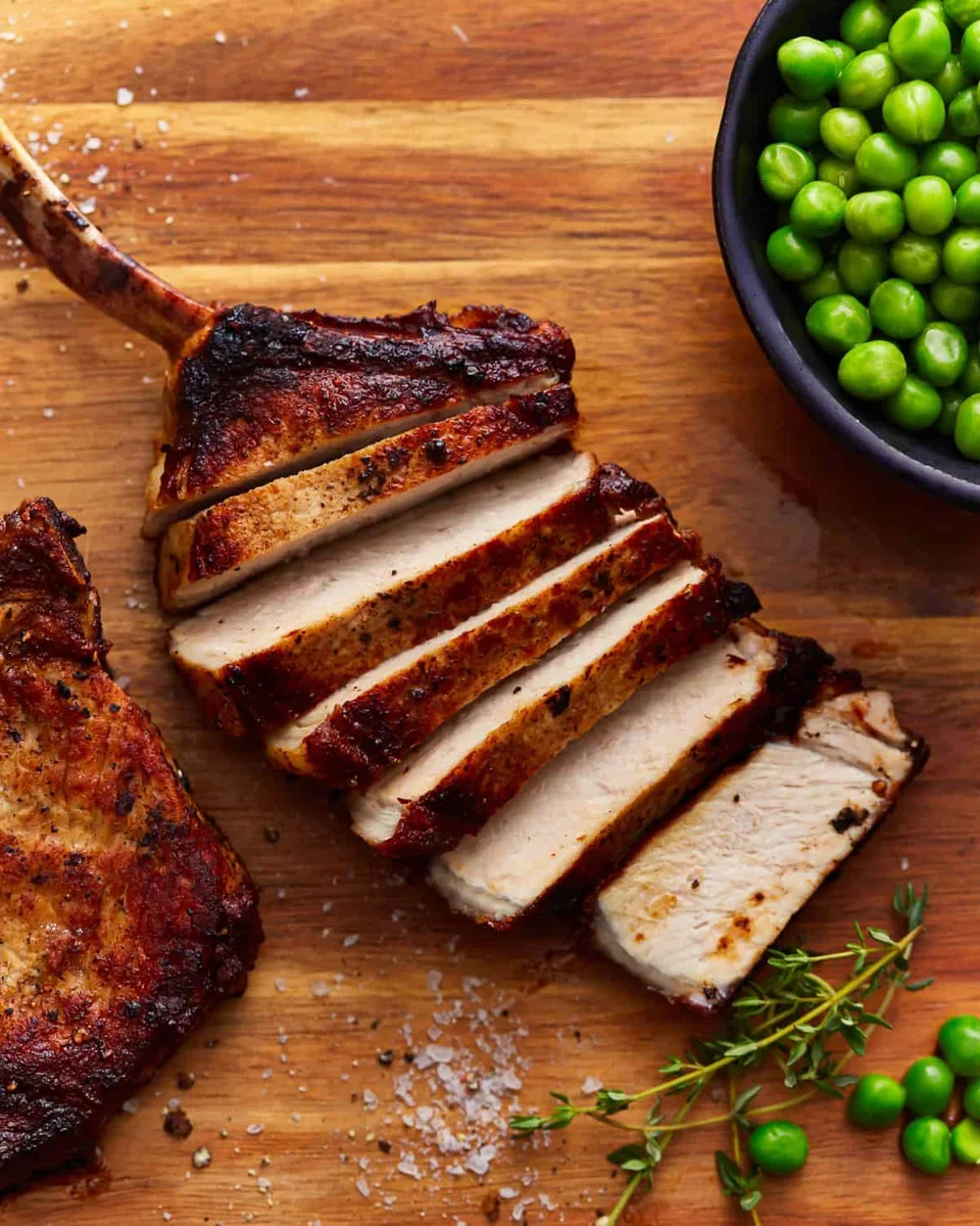 Cast Iron Pork Chops Recipe - The Cookie Rookie® 3 cast iron pork chops plated with mashed potatoes and green beans