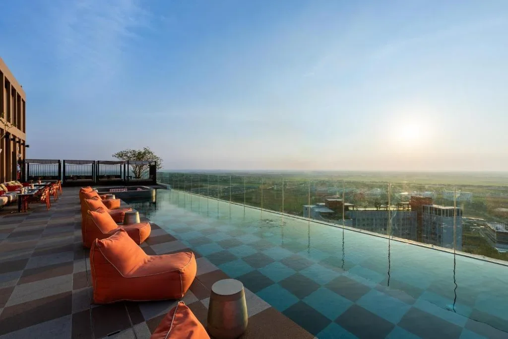 Centara Ayutthaya rooftop pool overlooking Ayutthaya temples