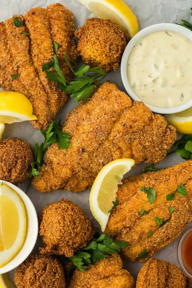 golden brown fried catfish fillets with crispy seasoned cornmeal crust