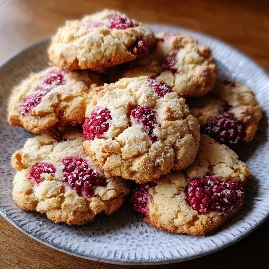gluten-free raspberry cookie dough balls on baking sheet ready for oven