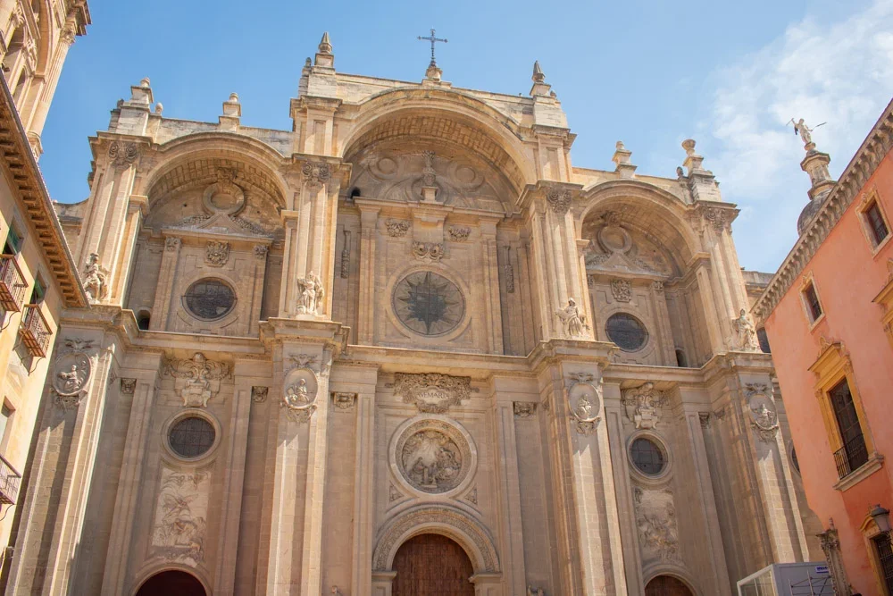 Granada Cathedral's imposing Renaissance facade and detailed stonework