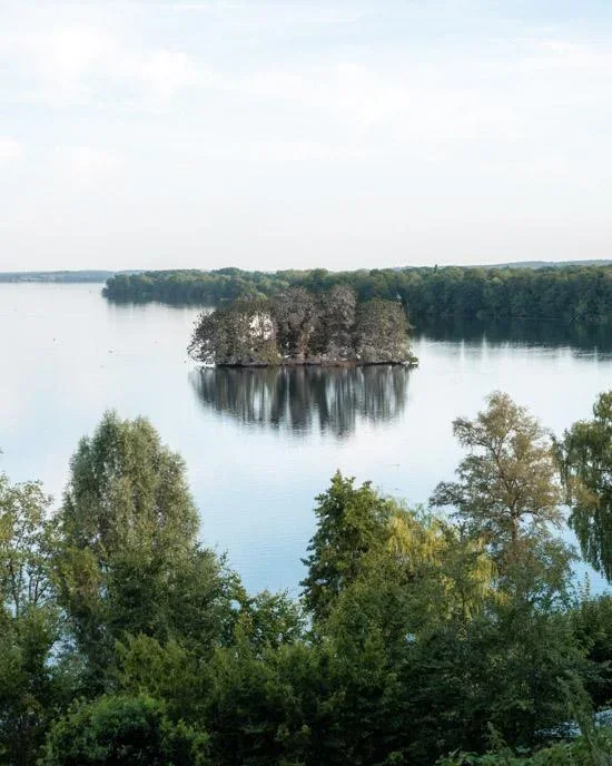 Plön Castle overlooking the town and lake landscape