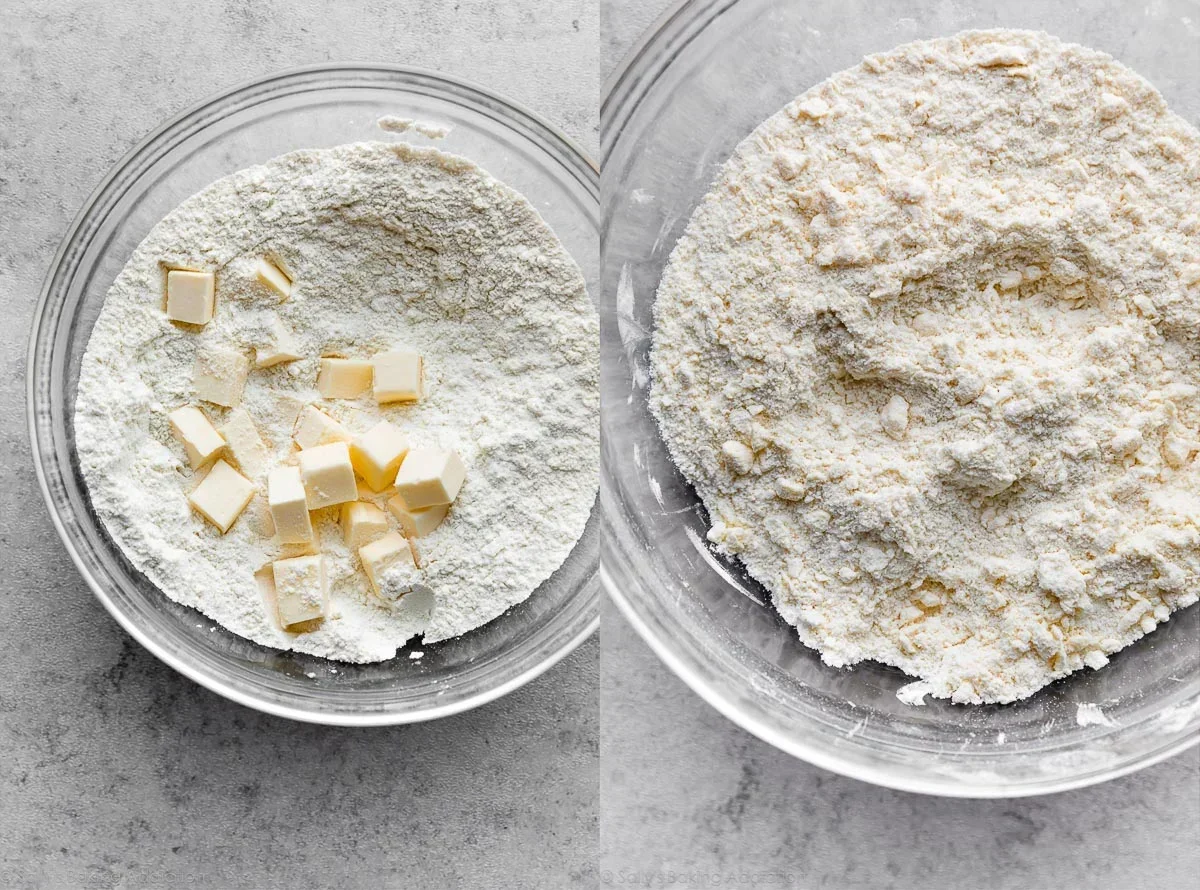 mixing strawberry biscuit cookie dough with visible butter chunks and strawberry pieces