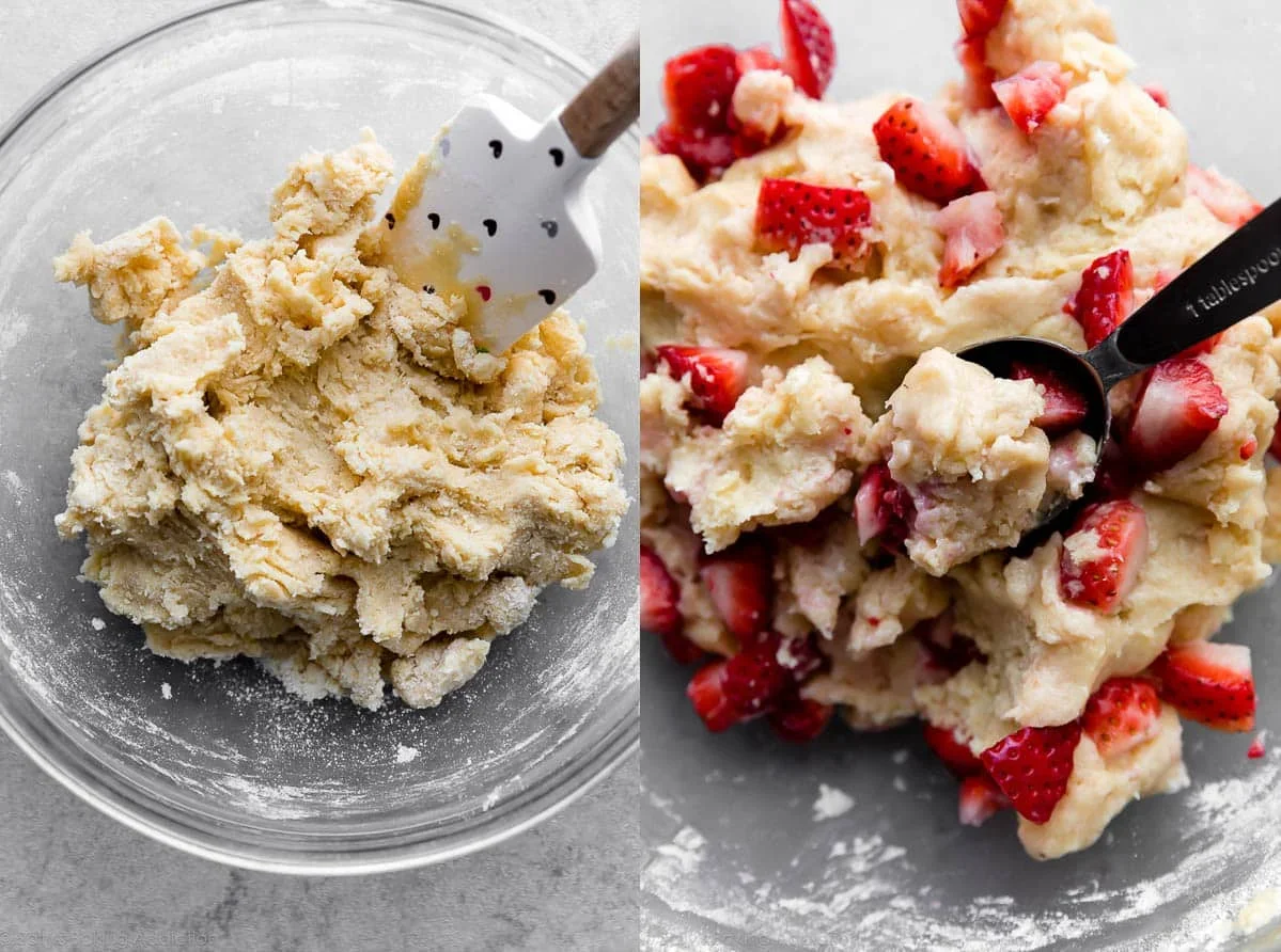 strawberry biscuit cookie dough resting in refrigerator before baking