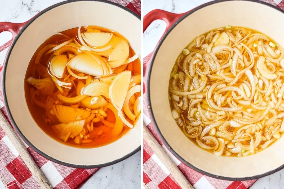 Easy Honey Onion Cough Syrup Recipe That Actually Works 4 honey and onion syrup simmering gently on stovetop with wooden spoon